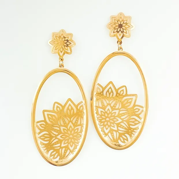 BRINCO OVAL LISO COM FLORES ESTAMPADA