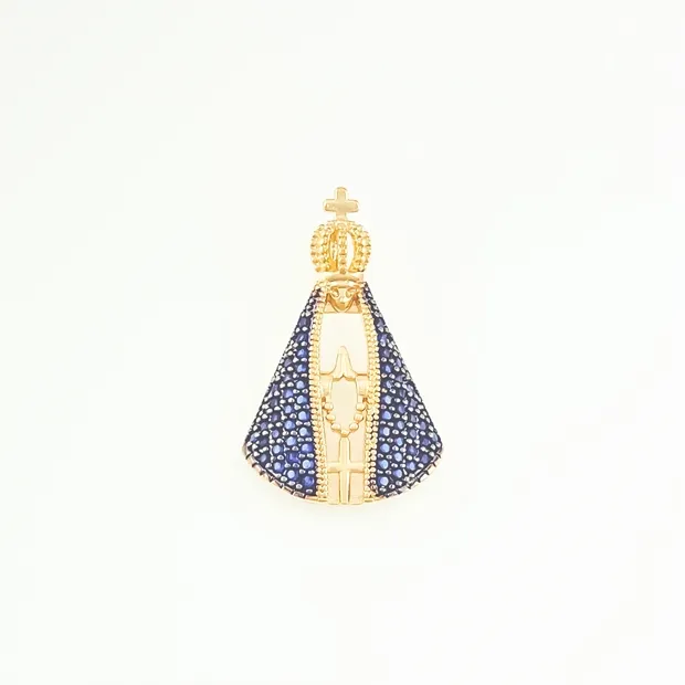PINGENTE NOSSA SENHORA CRAVEJADA AZUL