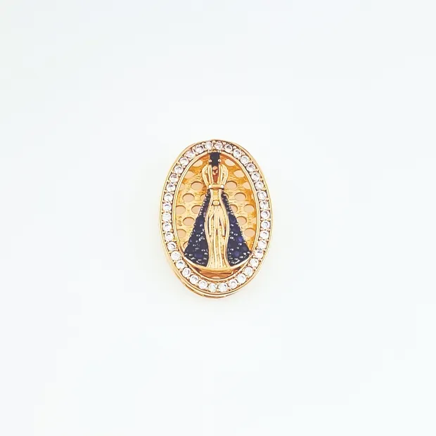 PINGENTE OVAL NOSSA SENHORA CRAVEJADA AZUL