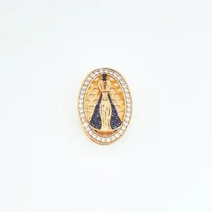PINGENTE OVAL NOSSA SENHORA CRAVEJADA AZUL