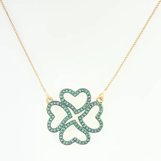 GARGANTILHA TREVO CRAVEJADO MICRO ZIRCONIA VERDE