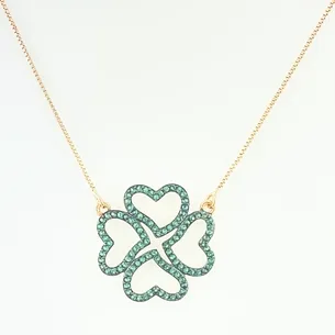 GARGANTILHA TREVO CRAVEJADO MICRO ZIRCONIA VERDE