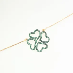 GARGANTILHA TREVO CRAVEJADO MICRO ZIRCONIA VERDE