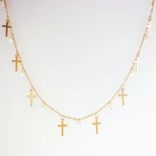 GARGANTILHA GOTAS DE ZIRCONIA E CRUZ