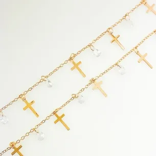 GARGANTILHA GOTAS DE ZIRCONIA E CRUZ