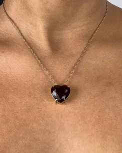 PINGENTE CORACAO PEDRA CRISTAL VERMELHO