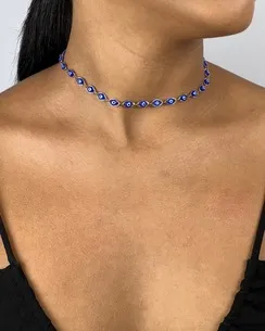 CORRENTE CHOKER OLHO GREGO AZUL