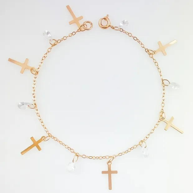 PULSEIRA GOTA ZIRCONIA COM CRUZ FEMININA