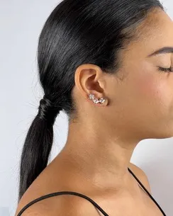 BRINCO EAR CUFF TRES PEDRAS QUADRADA ZIRCONIA