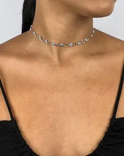 CORRENTE CHOKER OLHO GREGO AZUL CELESTE