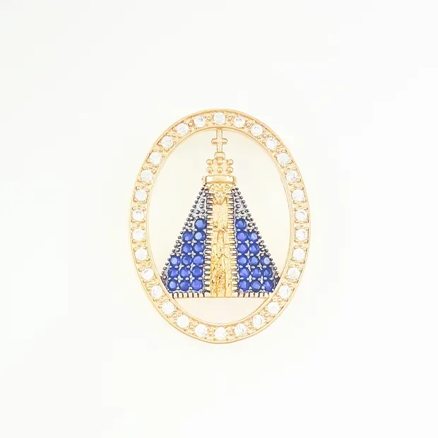 PINGENTE OVAL NOSSA SENHORA CRAVEJADA AZUL