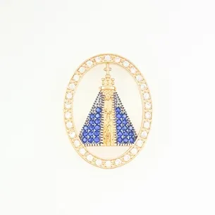 PINGENTE OVAL NOSSA SENHORA CRAVEJADA AZUL