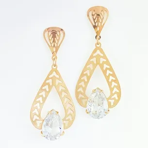 BRINCO LISO VAZADO COM ZIRCONIA GOTA NA PONTA