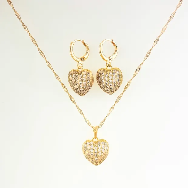 CONJUNTO TRANQUETA CORACAO CRAVEJADO MICRO ZIRCONIA