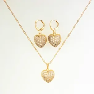 CONJUNTO TRANQUETA CORACAO CRAVEJADO MICRO ZIRCONIA