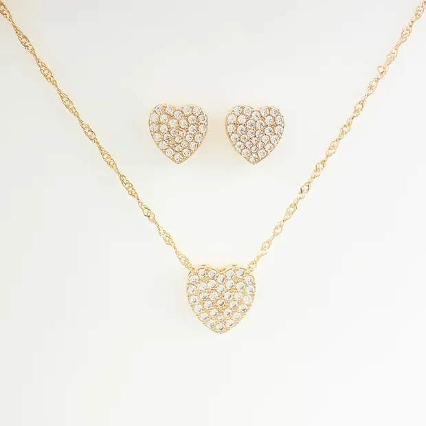 CONJUNTO CORACAO CRAVEJADO MICRO ZIRCONIA