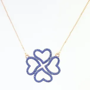 GARGANTILHA TREVO CRAVEJADO MICRO ZIRCONIA AZUL