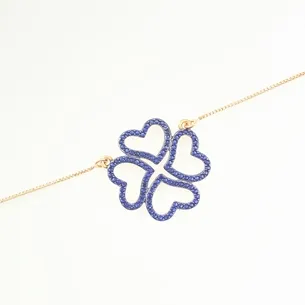 GARGANTILHA TREVO CRAVEJADO MICRO ZIRCONIA AZUL