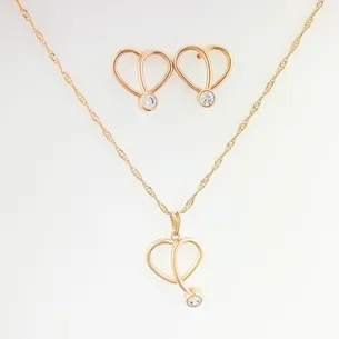 CONJUNTO CORACAO LISO VAZADA COM ZIRCONIA