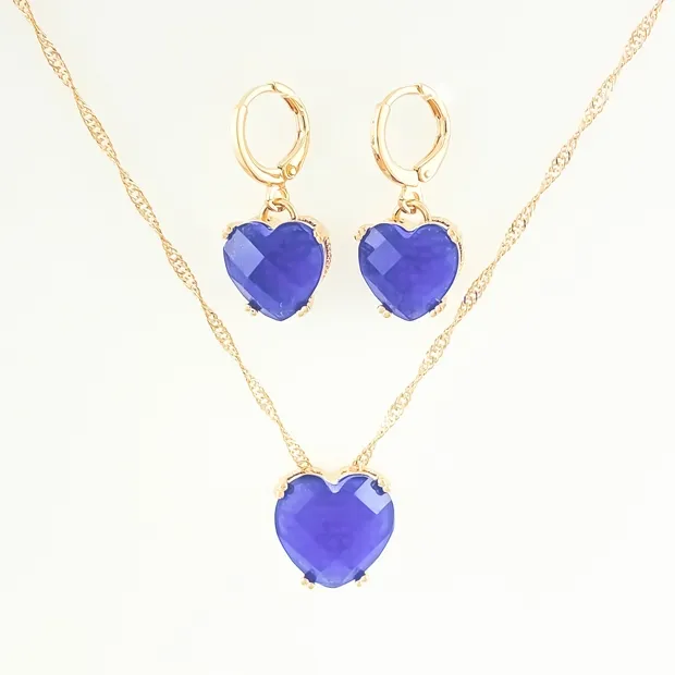 CONJUNTO TRANQUETA CORACAO AZUL E MICRO ZIRCONIA