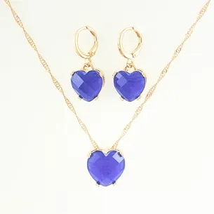 CONJUNTO TRANQUETA CORACAO AZUL E MICRO ZIRCONIA