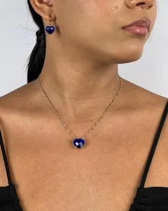 CONJUNTO TRANQUETA CORACAO AZUL E MICRO ZIRCONIA
