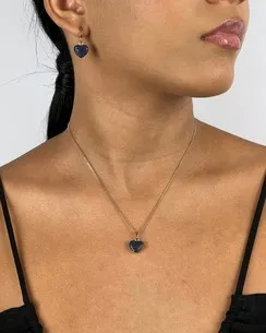 CONJUNTO TRANQUETA CORACAO CRAVEJADO ZIRCONIA AZUL
