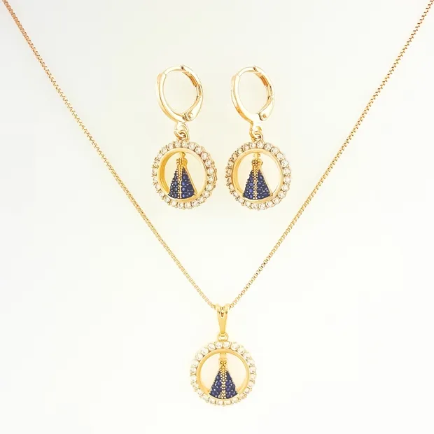 CONJUNTO TRANQUETA NOSSA SENHORA CRAVEJADA MICRO ZIRCONIA