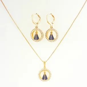 CONJUNTO TRANQUETA NOSSA SENHORA CRAVEJADA MICRO ZIRCONIA