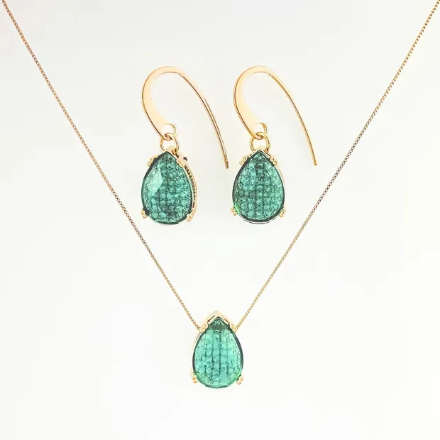 CONJUNTO GANCHO GOTA VERDE E MICRO ZIRCONIA