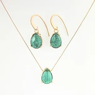 CONJUNTO GANCHO GOTA VERDE E MICRO ZIRCONIA
