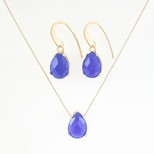 CONJUNTO GANCHO GOTA AZUL E MICRO ZIRCONIA