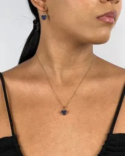 CONJUNTO TRANQUETA CORACAO CRAVEJADO ZIRCONIA AZUL