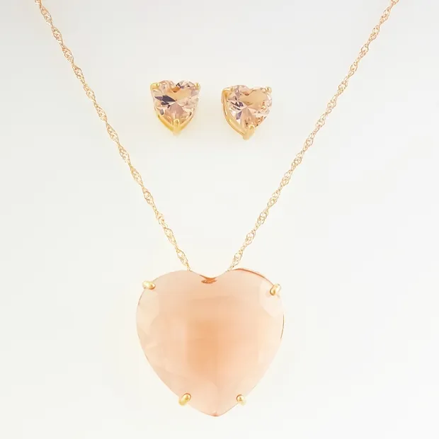 CONJUNTO CORACAO DE CRISTAL COR NUDE
