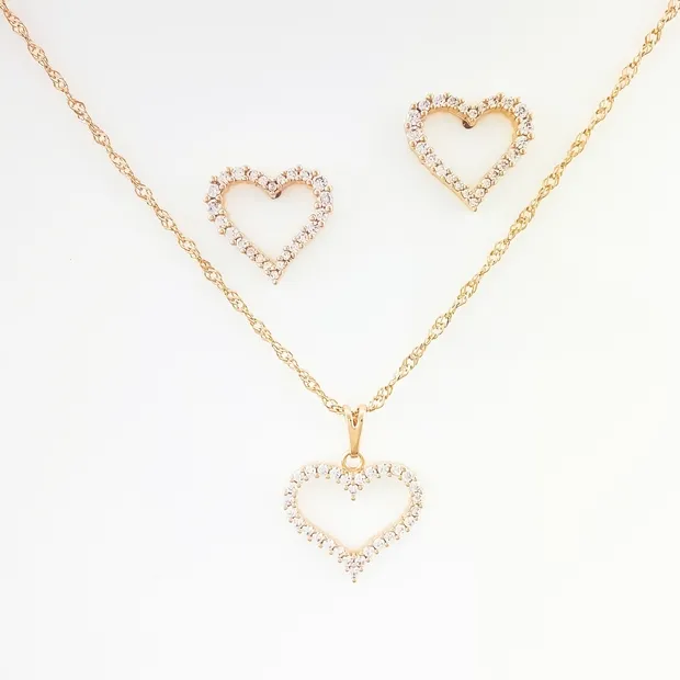 CONJUNTO CORACAO CRAVEJADO MICRO ZIRCONIA