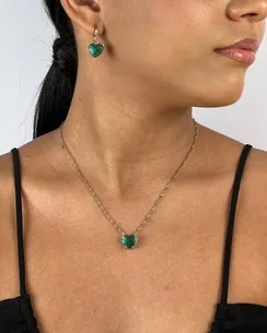 CONJUNTO TRANQUETA CORACAO VERDE E MICRO ZIRCONIA