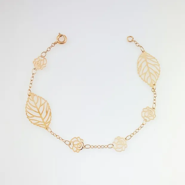 PULSEIRA FLOR E FOLHAS VAZADA FEMININA