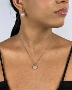 CONJUNTO TRANQUETA CORACAO CRAVEJADO ZIRCONIA CRISTAL