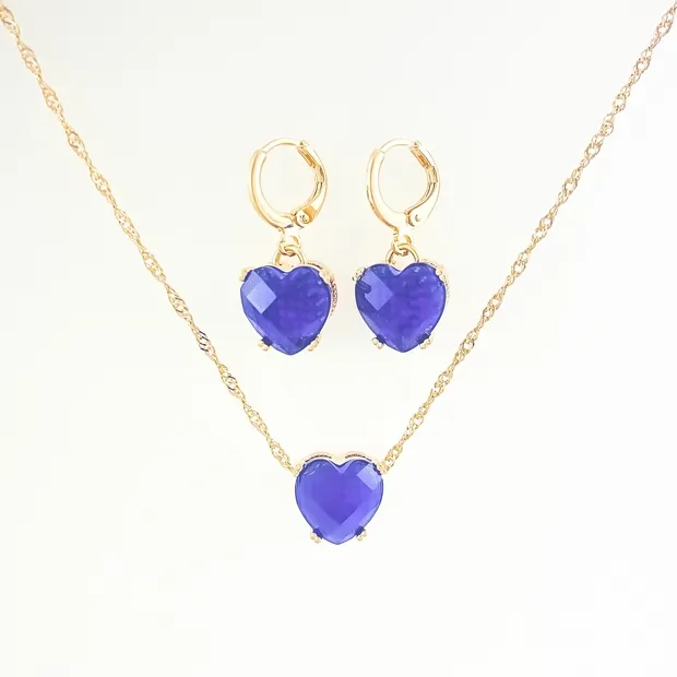 CONJUNTO TRANQUETA CORACAO AZUL E MICRO ZIRCONIA