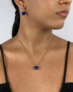 CONJUNTO TRANQUETA CORACAO AZUL E MICRO ZIRCONIA