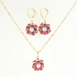 CONJUNTO TRANQUETA COM FLOR DE CRISTAIS VERMELHO