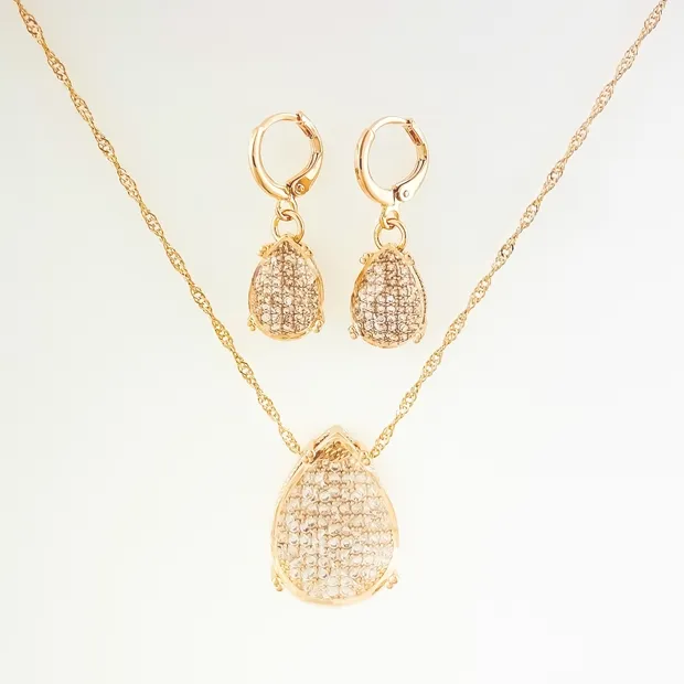 CONJUNTO TRANQUETA GOTA CRISTAL E MICRO ZIRCONIA