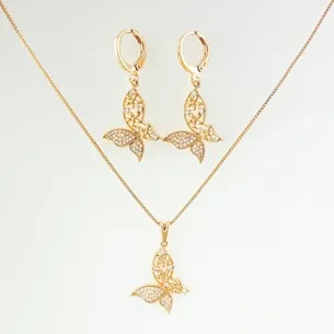 CONJUNTO TRANQUETA BORBOLETA CRAVEJADA MICRO ZIRCONIA