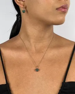 CONJUNTO TRANQUETA CORAÇÃO CRAVEJADO ZIRCONIA VERDE