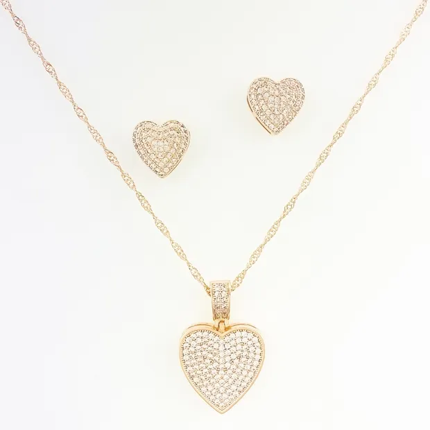 CONJUNTO CORACAO CRAVEJADO MICRO ZIRCONIA