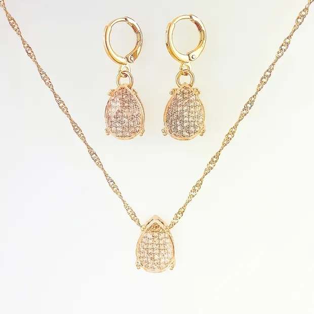 CONJUNTO TRANQUETA GOTA CRISTAL E MICRO ZIRCONIA
