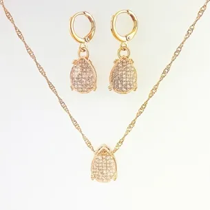 CONJUNTO TRANQUETA GOTA CRISTAL E MICRO ZIRCONIA