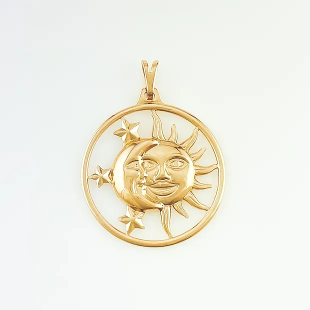 PINGENTE CARA METADE LISA SOL E LUA