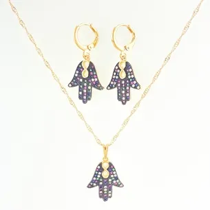 CONJUNTO TRANQUETA MAO DE DEUS CRAVEJADA COLORIDA