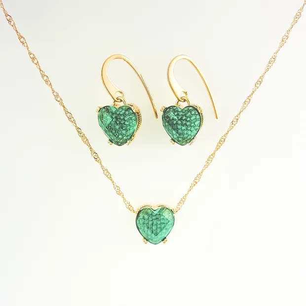 CONJUNTO GANCHO CORACAO VERDE E MICRO ZIRCONIA